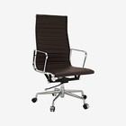 Modern Ribbed High Back Office Chair Top Grain Italian Leather Swivel Armchair
