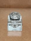 Antique Art Nouveau Period Cut Glass Inkwell Sterling Silver Top