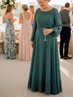 Teal Green Mother Of The Bride Dress Round Neck Long Sleeve Wedding Evening Gown