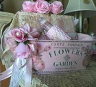 Shabby Chic Victorian Flowers garden Storage Tin pink lg Roses rhinestones ooak