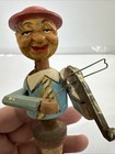 Vintage  Mechanical Bottle Stopper     Carved Man Playing Violin