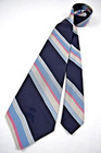 Neck Tie Vtg 50s Countess Mara Navy Blue Blue Gray Pink Stripe 55  X 3 75 