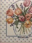 Vintage Oak Framed Needlepoint Tulips Cross Stitch Art Bouquet Wall Art 15x15
