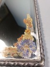 Vintage Beveled Mirror Inset Pressed Flowers Lead Frame Dresser Vanity Tray