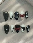 Anime Press-on Nails Black white Cat Almond Reusable Handcrafted Size  Small