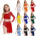 Kids Girls Shirt With Skirts Acrobat Dress Gym Leotard Performance Lyrical Suit