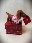Dachshund Red Brown Felt Sculpture Valentine s Day Gift Box   Doxie V-day Card