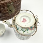 Antique Qing Chinese Export Famille Rose Porcelain Teapot And Teacup W  Basket