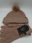 Victoria   s Secret Holiday 2020 Beanie   Gloves Set Pink Rhinestone Pom Nwt