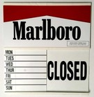 Vintage 1989 Marlboro Large Hard Plastic Sliding Open closed Hours Sign Nos
