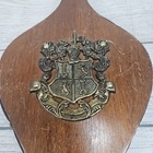 Vintage 18  Wood Leather   Brass Fireplace Bellows Coat Of Arms Decorative