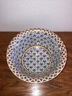 Large Deep Decorative Bowl - Maroon Navy And Gold Asian Inspired Design