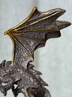 Pewter Dragon Figurine 4  Fantasy Statue Gold Trim Wings Red Tongue Gothic Decor