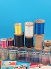 Lot Of Vintage Sewing Notions  Thread  Needles  Wooden Spools