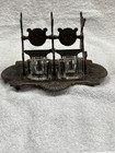 Antique Double Pot Matching Glass Inkwell Cast Iron  o