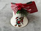Disney Parks Mickey   Minnie   Reindeer Ceramic Bell Christmas Ornament 2022 Nwt