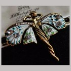 Vintage Art Nouveau Fairy Nymph Dragonfly Brooch Pin  Enamel   Rhinestone