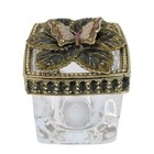 Vintage Vanity Trinket Box Glass Votive Tealight Candleholder Butterfly Enamel