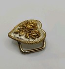 Vintage Crumline Western Heart Shaped Belt Buckle Gold Silver Tone Floral Small