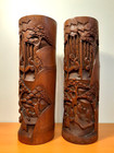 Pair Of Antique Chinese Carved Bamboo Brush Holders Circa 1900 s