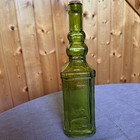 Ornate Glass Wine Oil Bottle Square Lime Green 12  Embossed With Cork