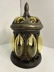 Vintage Brass Apothecary Jar Baroque Design Hand Blown Amber Bubble Glass