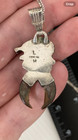 Sterling Navajo Singed Wolf Pendant Turquoise Coral Rare 