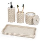 Bathroom Accessories Set 4 Pcs - Toothbrush Holder lotion Soap Beige