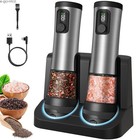 2pcs Rechargeable Electric Salt   Pepper Grinder Set Automatic Mill Shaker W led