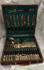 Vintage S Samran Thailand Bronze Flatware Set Wood Case Mcm Buddha 28 Piece