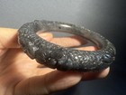 54 3mm Natural Balck Seasame Color Mongolian Jade Bangle shetei Cui hand Carved