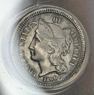 1866 3 Three Cent Nickel 3cn Anacs Au 58 About Uncirculated Error Clashed Dies