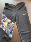 Nike Legging Pants Girl Medium Black Multicolor Tropical Floral Print Athleisure