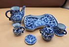 Vintage 7 Piece Handpainted Delft Blue Miniature Tea Set Doll House Mid Century