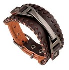 Men s Leather Wide Bracelet Cuff Buckle Punk Wristband Metal Black Brown