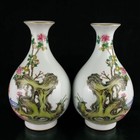 A Pair Chinese Pastel Porcelain Handpainted Exquisite Beautiful Woman Vase 24419