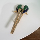 Vintage Martha M Powers 1990   s Signed Pin Brooch Enamel Parrots Pave Green Birds