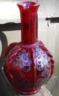 Antique Hand Blown Ruby Red Glass Pitcher W Twisted Ribs sterling Silver Swirls