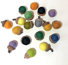 Lot Of 18 Colorful Handmade Wool Felt Acorns Decor Crafts Ornaments Real Caps