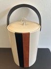 Vintage Mid Century Large Leather Ice Bucket Barrel Bar Carry Handle