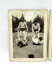  3  Antique Vintage Photographs Football Team Training Muscles Shirtless Horse