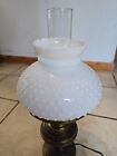 Vintage Brass And Hobnail Milk Glass Hurricane Lamp Electric Working