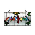 Tiffany Style Stained Glass Window Panel Festival Flock Of Birds With A Cardinal