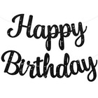  Black Happy Birthday Banner - No Diy  10ft Pre-strung Glitter Birthday Black