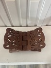 Vintage S  Sarna Teak Wood Folding Book Stand Holder  Hand Carved  India