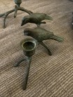 Vintage Brass Bird Double Candle Holder Mid Century Sculptural Verdigris