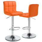 Set Of 2 Bar Stool Counter Height Pub Seat Adjustable Orange Dining Chair W back