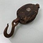 Antique Wood Iron Pulley Industrial Vintage Farm Single Wheel Anvil