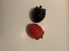 Ceramic Berry Salt   Pepper Shaker Set 2pc Black Red Green Glossy Food 