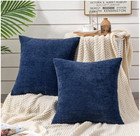 Set Of 2 Decorative 18x18 Inch Chenille Throw Pillow Covers  Navy Blue
